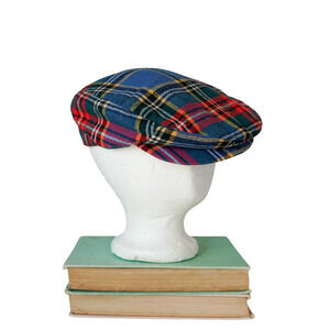 VTG DERBY CAP KENTUCKY Plaid Tartan Flat Cap Newsboy Gatsby Hat Academia Preppy